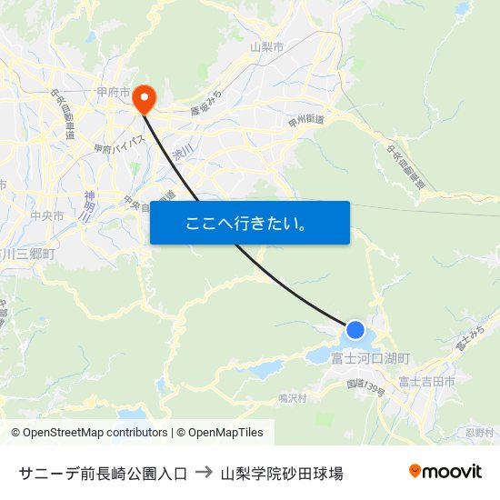 サニーデ前長崎公園入口 to 山梨学院砂田球場 map
