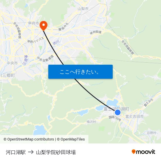 河口湖駅 to 山梨学院砂田球場 map