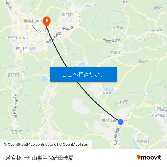 若宮橋 to 山梨学院砂田球場 map