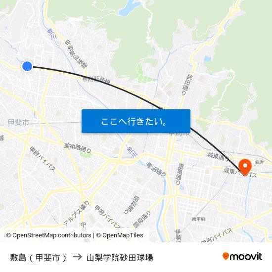 敷島（甲斐市） to 山梨学院砂田球場 map