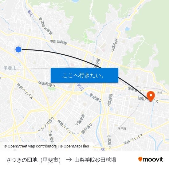 さつきの団地（甲斐市） to 山梨学院砂田球場 map