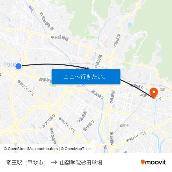 竜王駅（甲斐市） to 山梨学院砂田球場 map