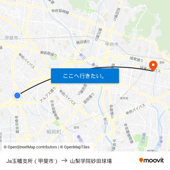 Ja玉幡支所（甲斐市） to 山梨学院砂田球場 map