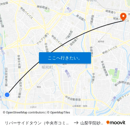 リバーサイドタウン（中央市コミュニティバス） to 山梨学院砂田球場 map