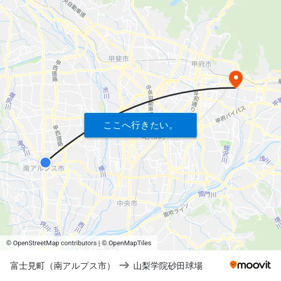 富士見町（南アルプス市） to 山梨学院砂田球場 map