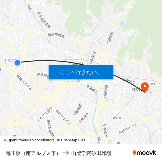 竜王駅（南アルプス市） to 山梨学院砂田球場 map