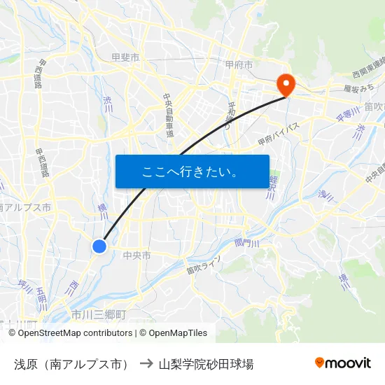 浅原（南アルプス市） to 山梨学院砂田球場 map