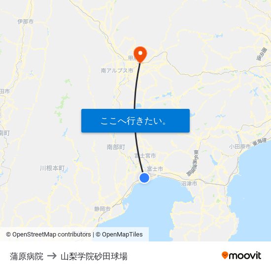 蒲原病院 to 山梨学院砂田球場 map