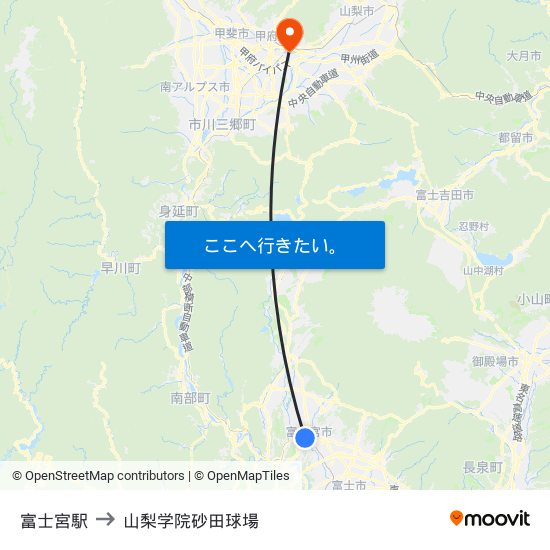 富士宮駅 to 山梨学院砂田球場 map