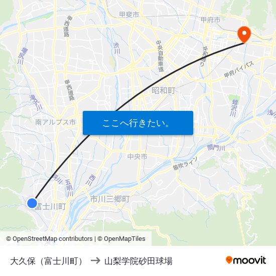 大久保（富士川町） to 山梨学院砂田球場 map