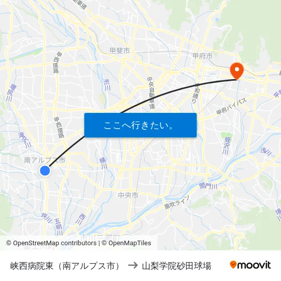 峡西病院東（南アルプス市） to 山梨学院砂田球場 map