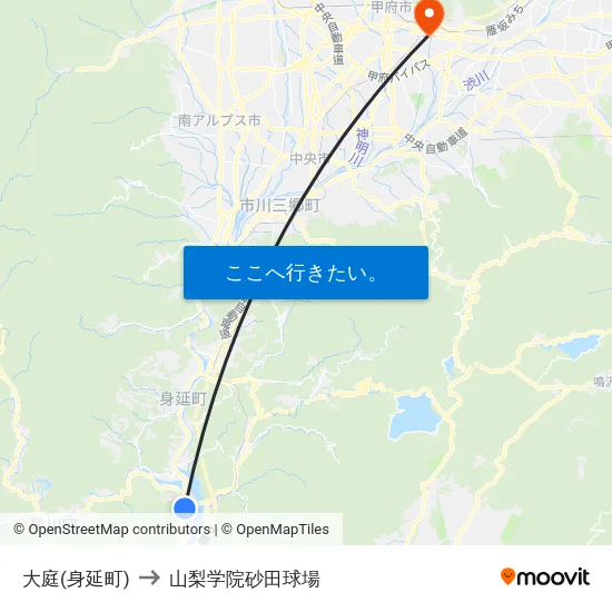 大庭(身延町) to 山梨学院砂田球場 map