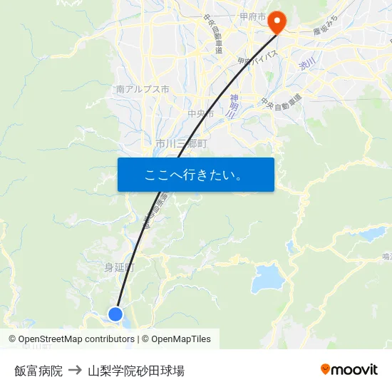 飯富病院 to 山梨学院砂田球場 map