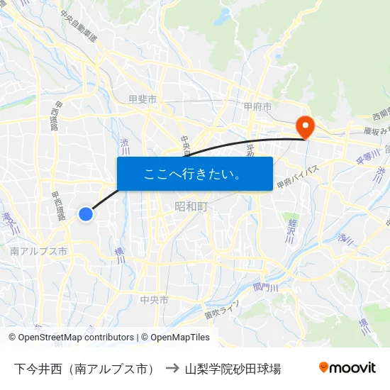 下今井西（南アルプス市） to 山梨学院砂田球場 map