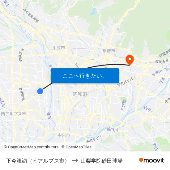 下今諏訪（南アルプス市） to 山梨学院砂田球場 map