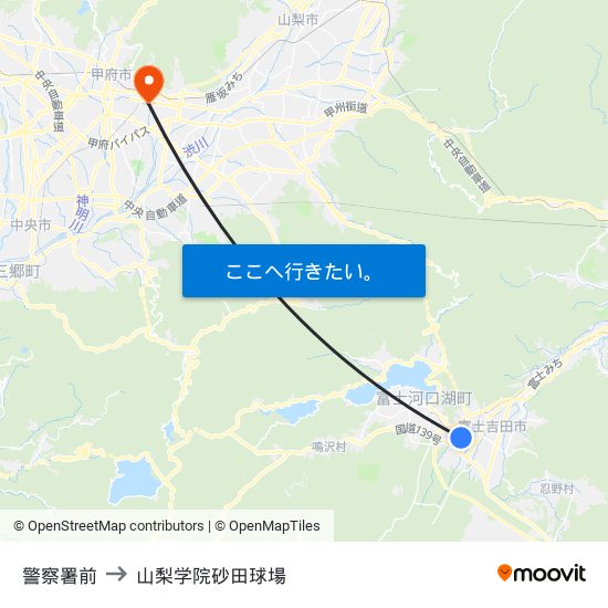 警察署前 to 山梨学院砂田球場 map