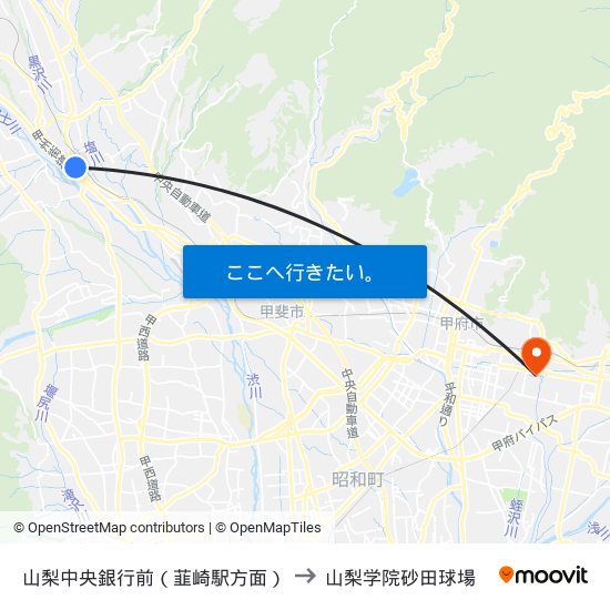 山梨中央銀行前（韮崎駅方面） to 山梨学院砂田球場 map