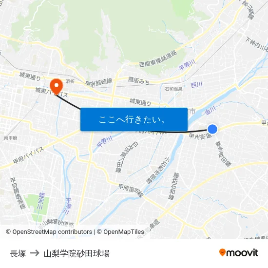 長塚 to 山梨学院砂田球場 map