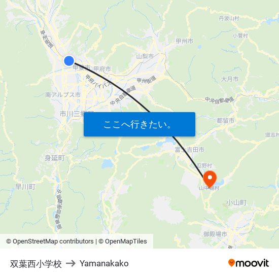 双葉西小学校 to Yamanakako map