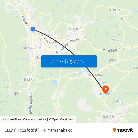 韮崎自動車教習所 to Yamanakako map