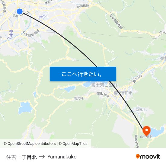 住吉一丁目北 to Yamanakako map