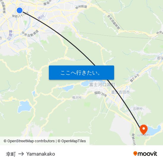 幸町 to Yamanakako map