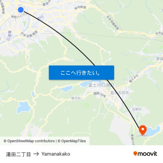 湯田二丁目 to Yamanakako map