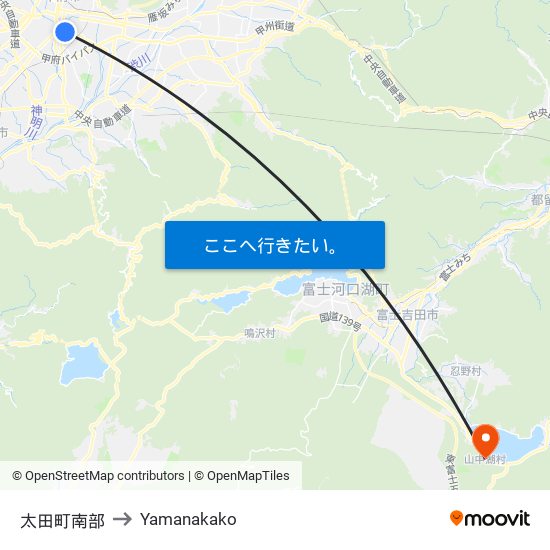 太田町南部 to Yamanakako map