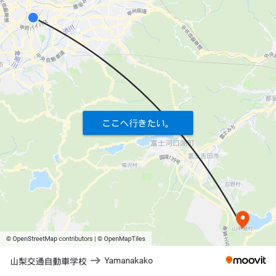 山梨交通自動車学校 to Yamanakako map