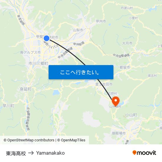 東海高校 to Yamanakako map
