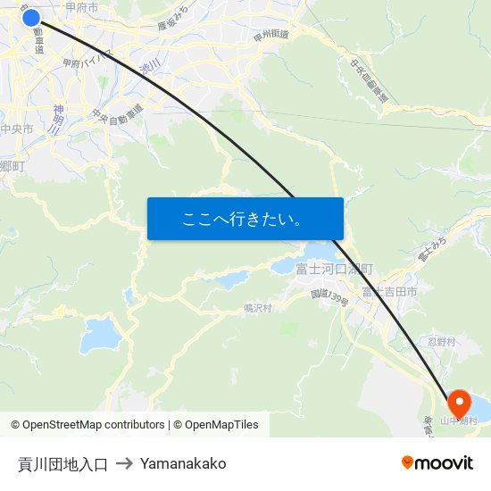 貢川団地入口 to Yamanakako map