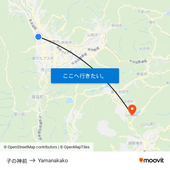 子の神前 to Yamanakako map