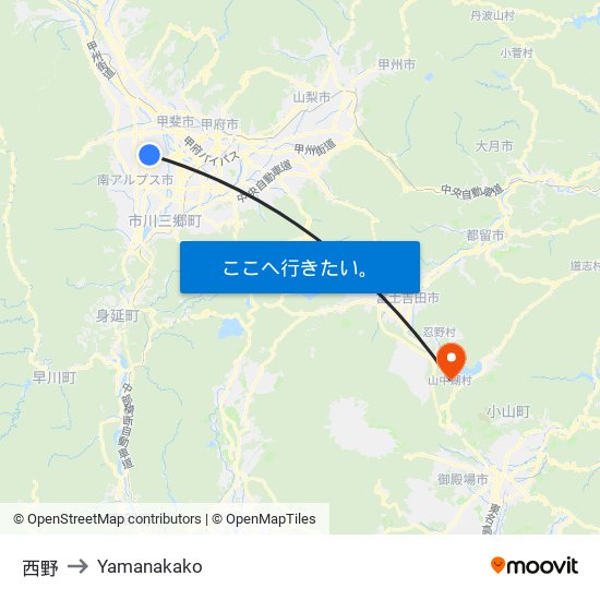 西野 to Yamanakako map