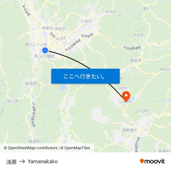 浅原 to Yamanakako map