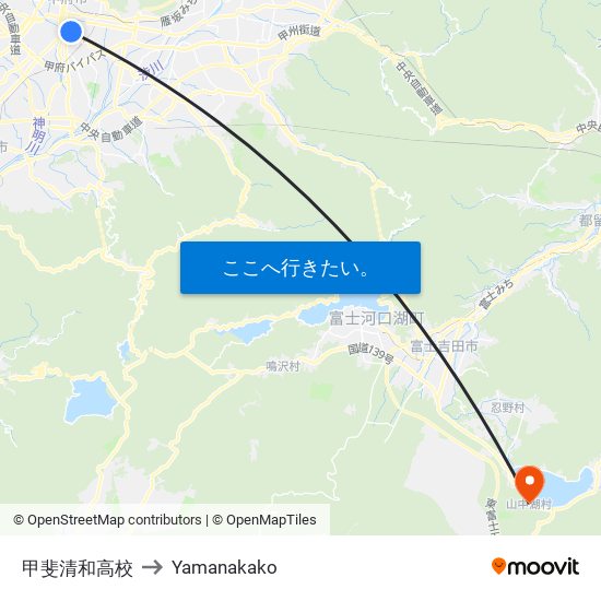 甲斐清和高校 to Yamanakako map