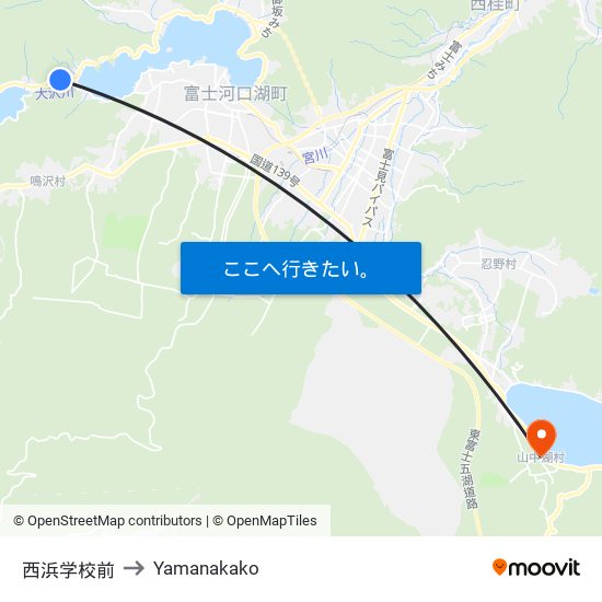 西浜学校前 to Yamanakako map