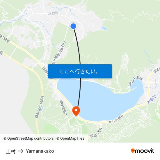 上村 to Yamanakako map