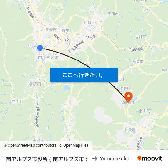 南アルプス市役所（南アルプス市） to Yamanakako map