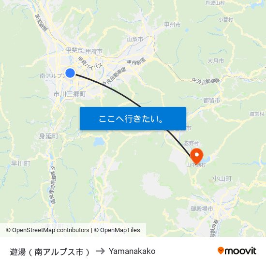 遊湯（南アルプス市） to Yamanakako map