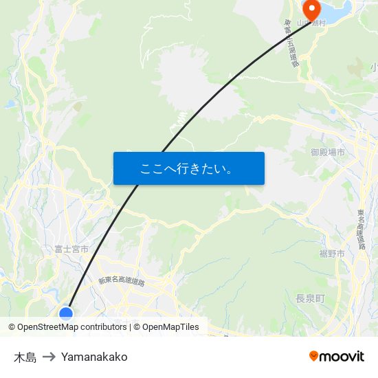 木島 to Yamanakako map