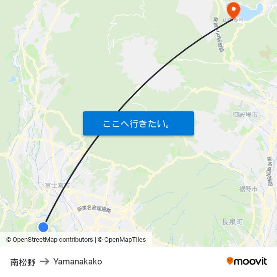 南松野 to Yamanakako map