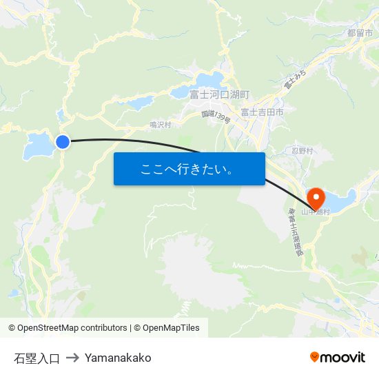 石塁入口 to Yamanakako map