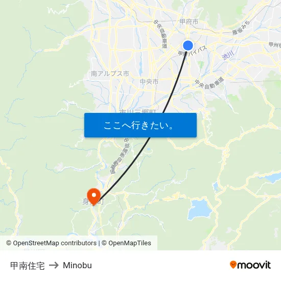 甲南住宅 to Minobu map