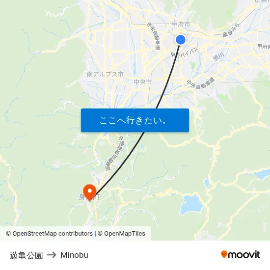 遊亀公園 to Minobu map