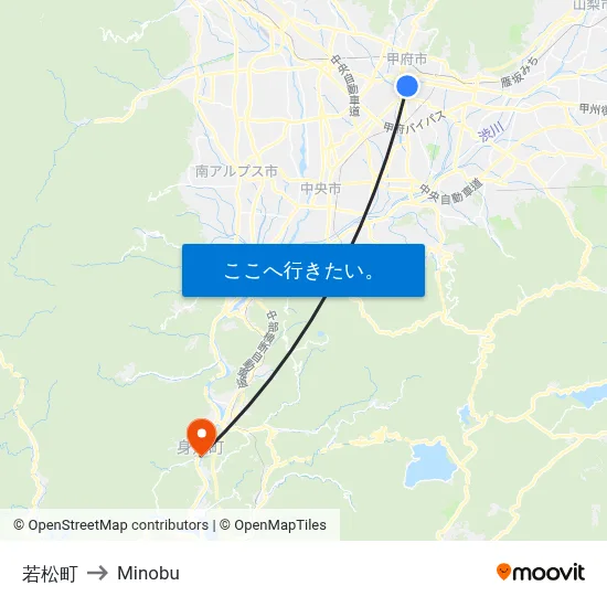 若松町 to Minobu map