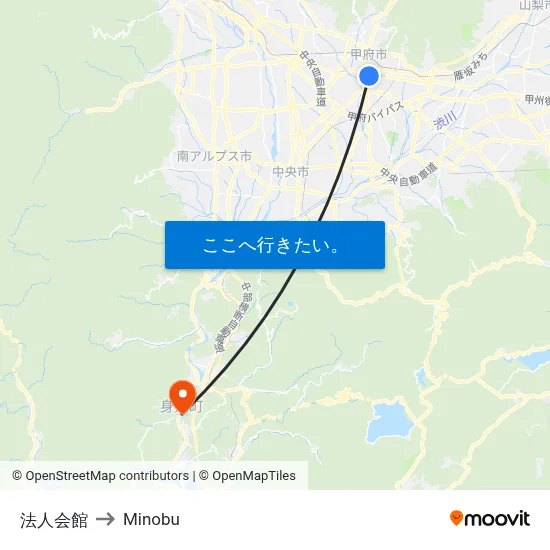 法人会館 to Minobu map
