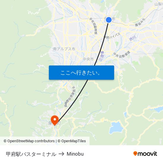 甲府駅バスターミナル to Minobu map