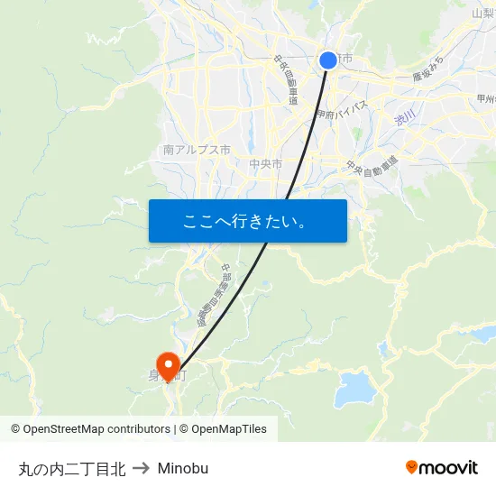 丸の内二丁目北 to Minobu map