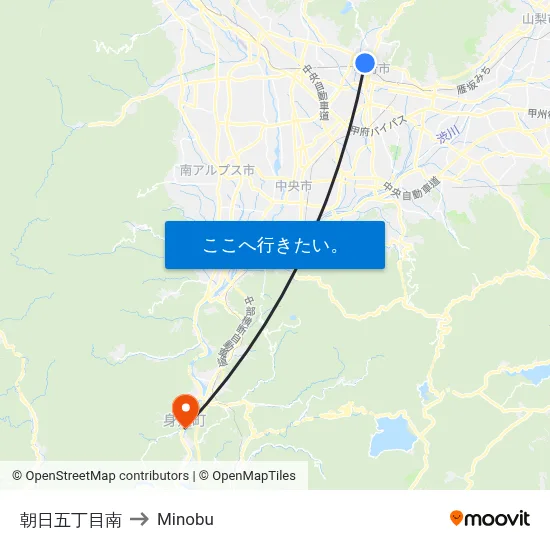 朝日五丁目南 to Minobu map