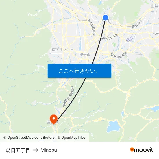 朝日五丁目 to Minobu map